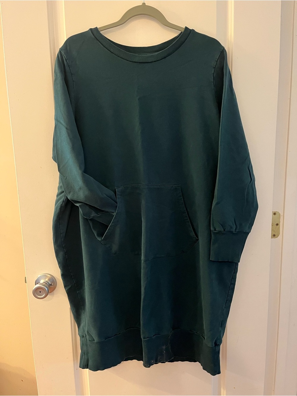 Universal Standard Deep Teal Crewneck Sweatshirt Dress with Kangaroo Pocket